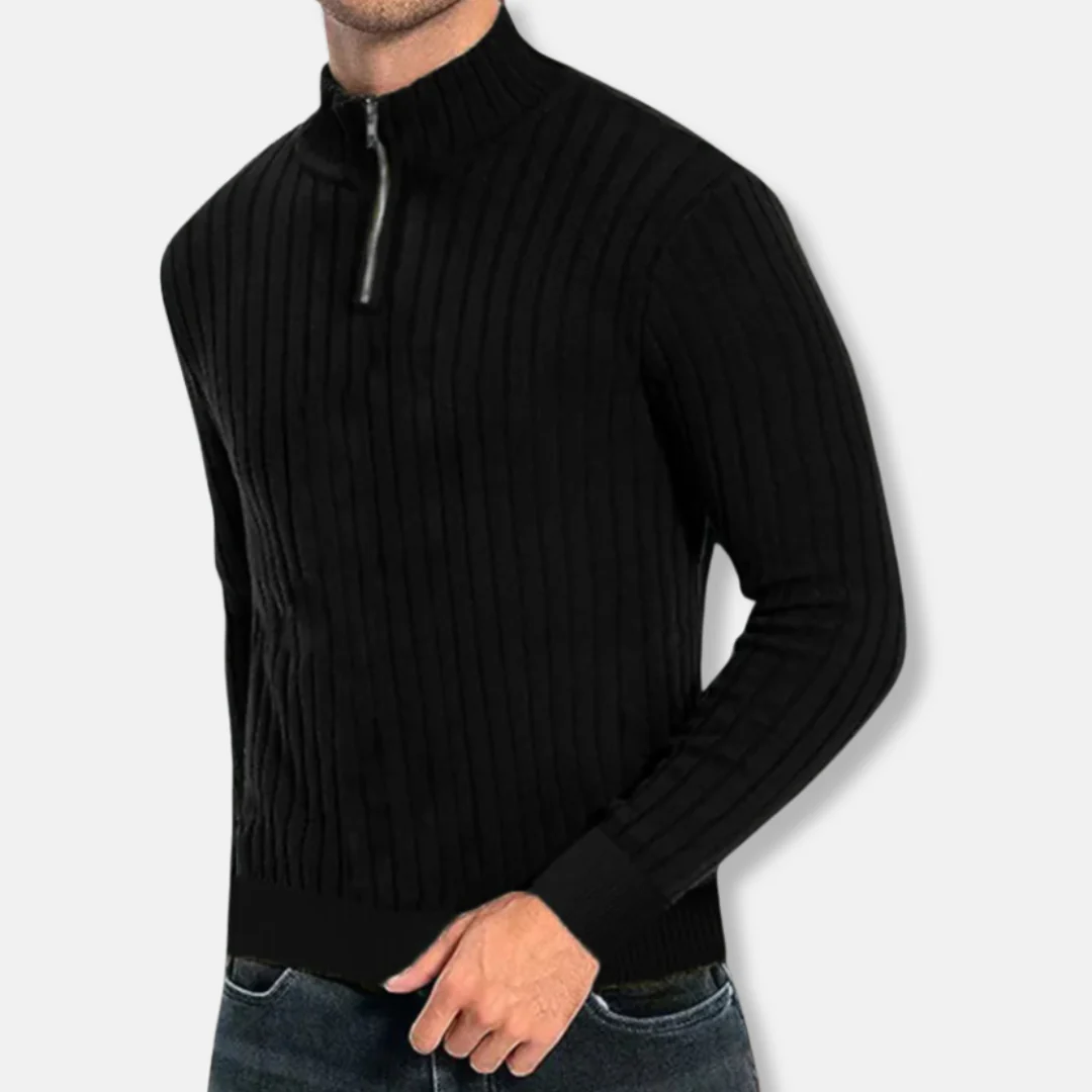 Men's Sweatshirt – Regular Fit – Mock Neck – Zip Collar – Ribbed Knit Fabric - Image 2