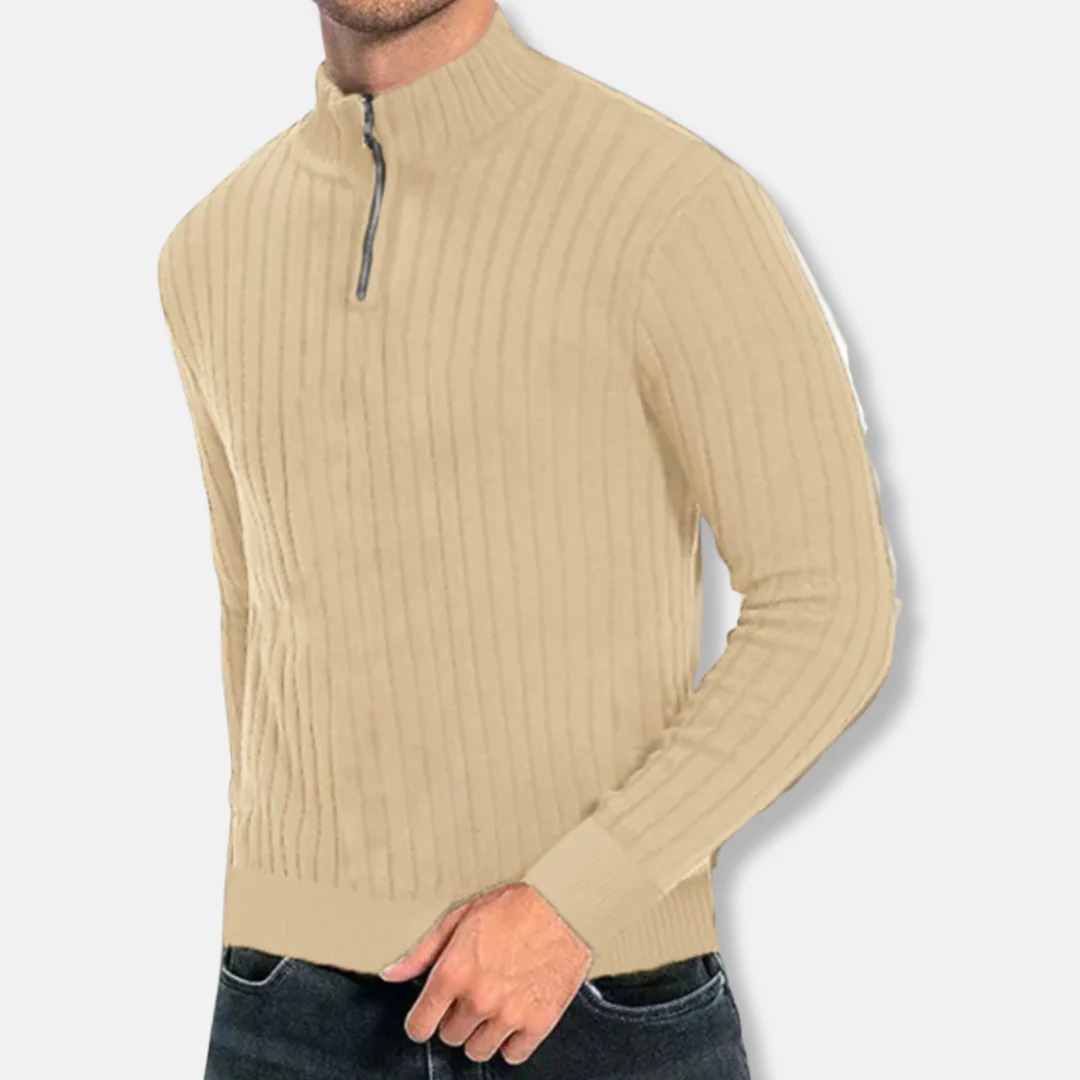 Men's Sweatshirt – Regular Fit – Mock Neck – Zip Collar – Ribbed Knit Fabric - Image 3