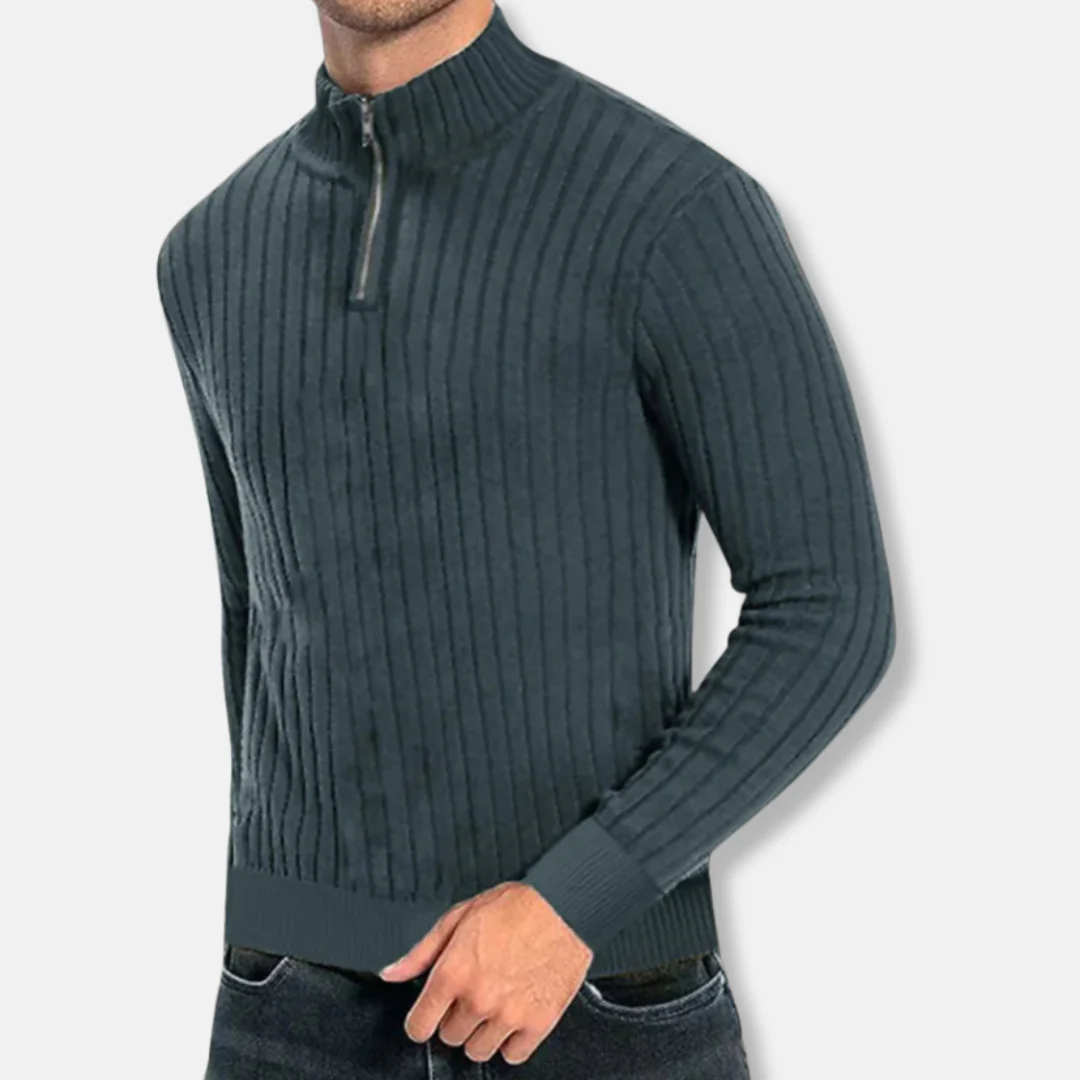 Men's Sweatshirt – Regular Fit – Mock Neck – Zip Collar – Ribbed Knit Fabric - Image 4