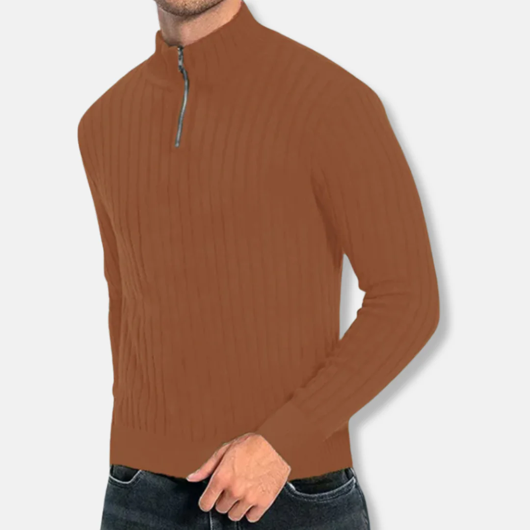 Men's Sweatshirt – Regular Fit – Mock Neck – Zip Collar – Ribbed Knit Fabric - Image 5