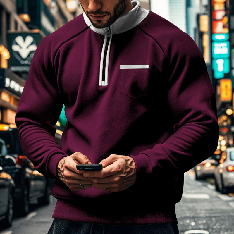 Men's Sweatshirt – Regular Fit – Raglan sleeves – Zip Neck – Cotton blend - Image 4