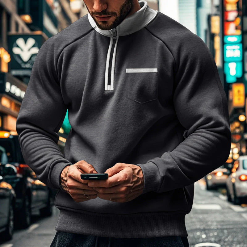 Men's Sweatshirt – Regular Fit – Raglan sleeves – Zip Neck – Cotton blend - Image 5