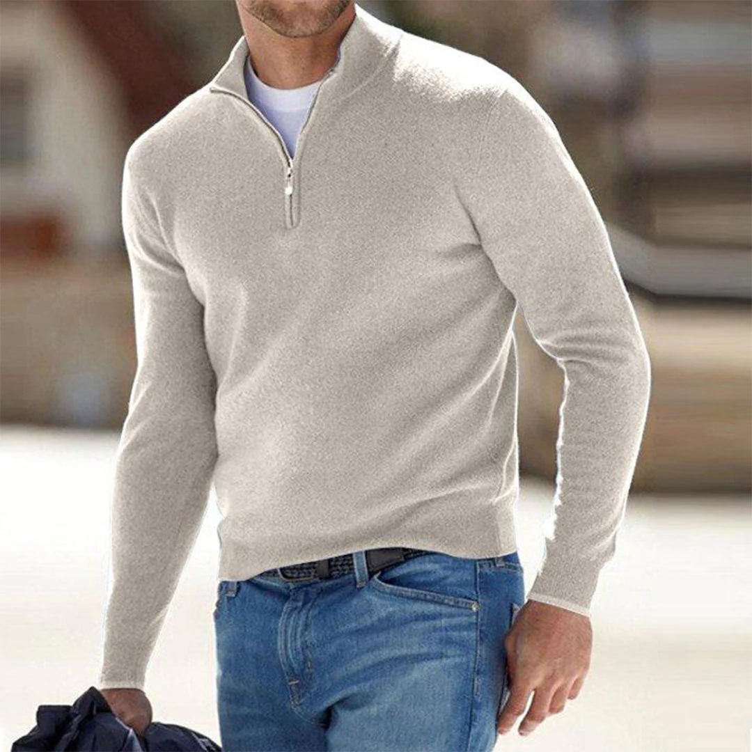 Men's sweatshirt – Slim fit – Lightweight cotton blend – Zip-up with high collar - Image 2