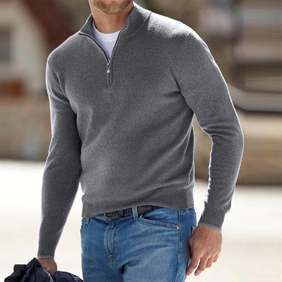 Men's sweatshirt – Slim fit – Lightweight cotton blend – Zip-up with high collar - Image 3