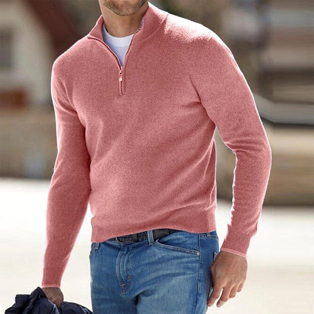 Men's sweatshirt – Slim fit – Lightweight cotton blend – Zip-up with high collar - Image 4