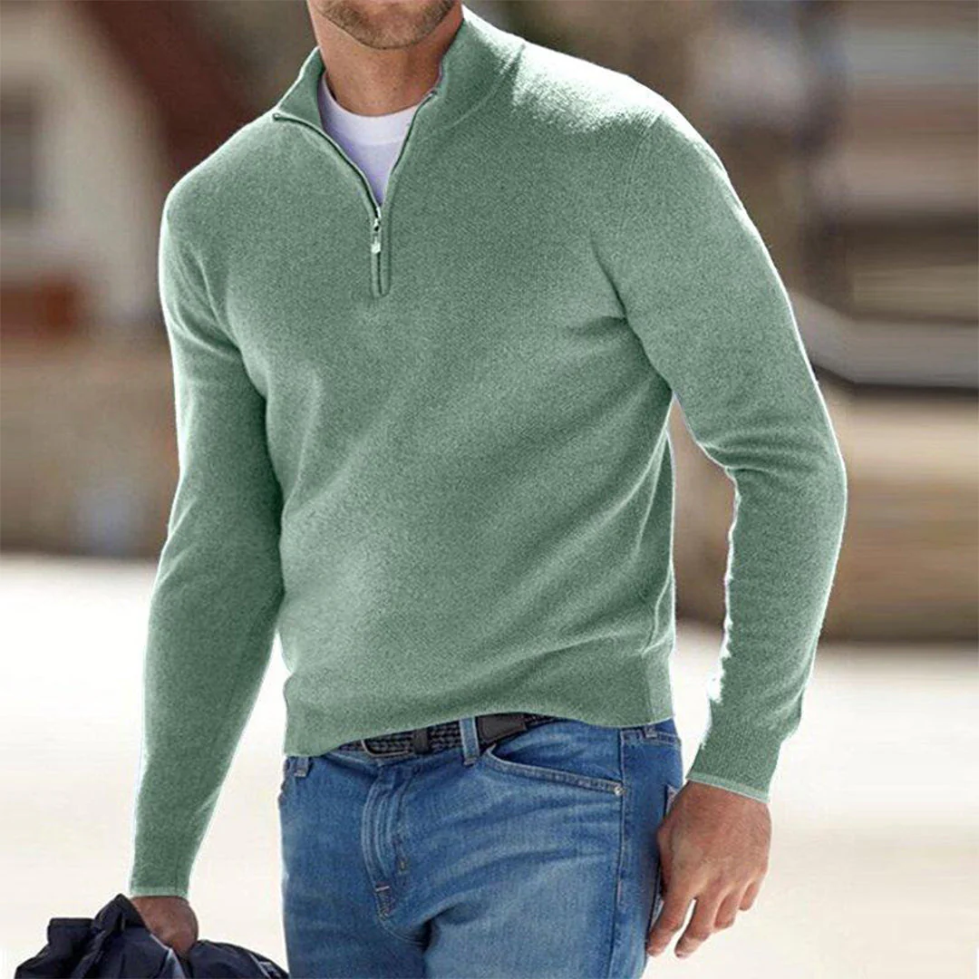 Men's sweatshirt – Slim fit – Lightweight cotton blend – Zip-up with high collar - Image 5