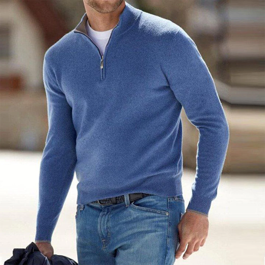 Men's sweatshirt – Slim fit – Lightweight cotton blend – Zip-up with high collar - Image 6