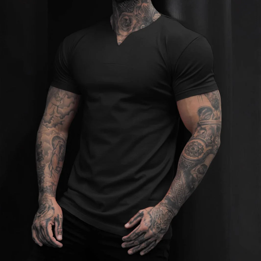 Men's T-shirt with V-neck – Slim Fit – Breathable Stretch Material – Short Sleeves - Image 3