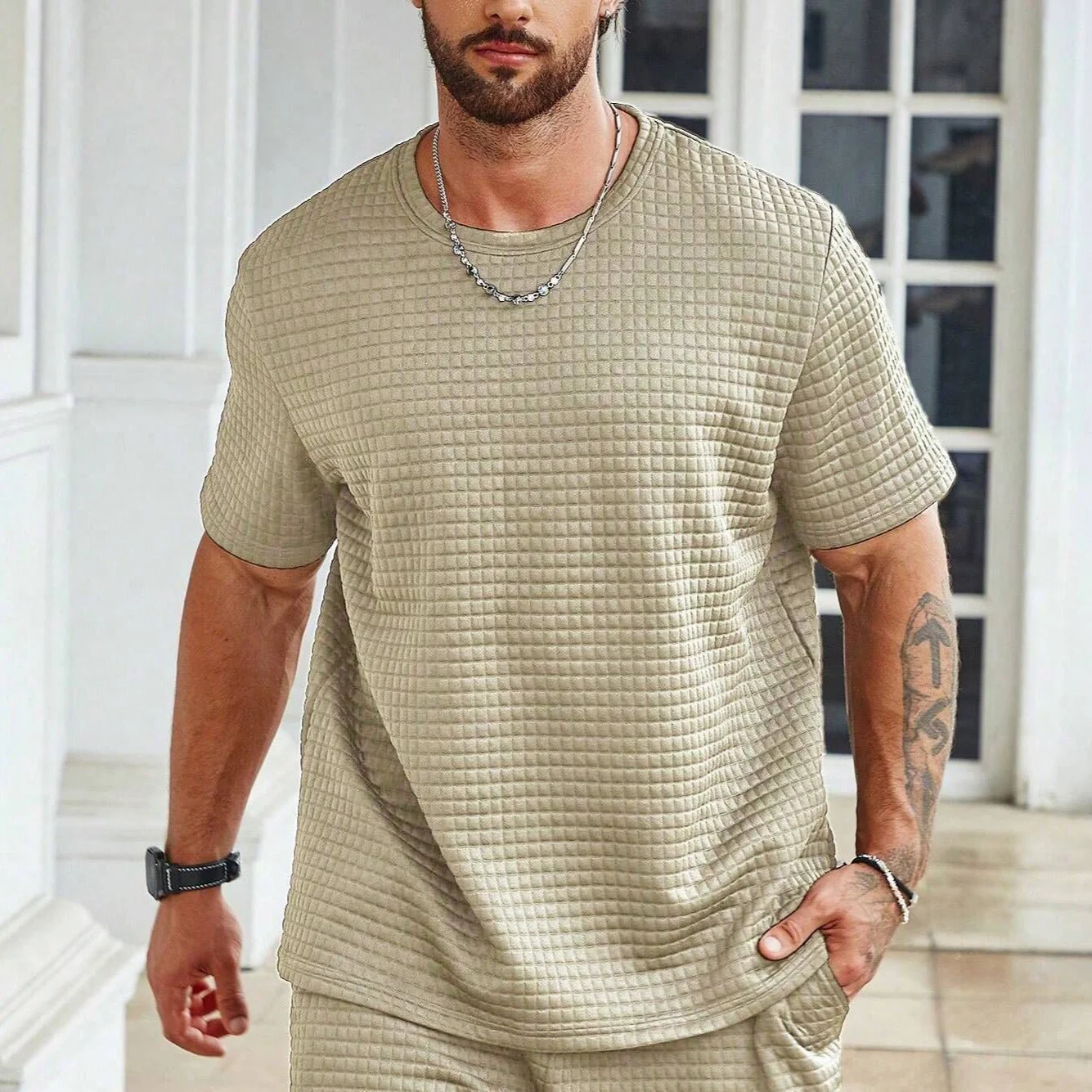 Men's T-shirt – Relaxed Fit – Breathable Textured Pattern – Short Sleeve Casual Wear - Image 2