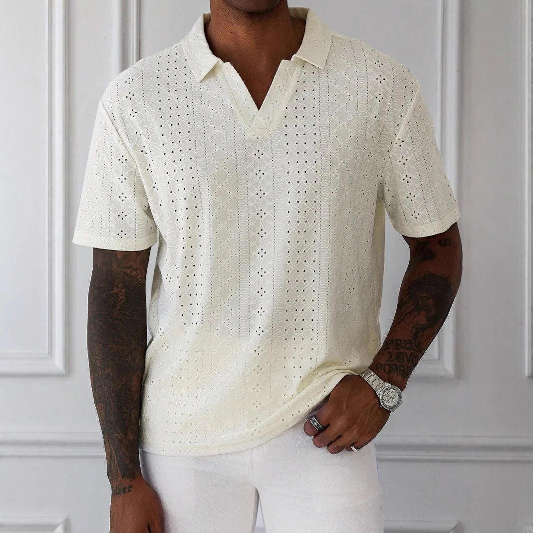 Men's T-shirt – Relaxed Fit – V-neck – Breathable Design – Soft Knitted Texture - Image 3