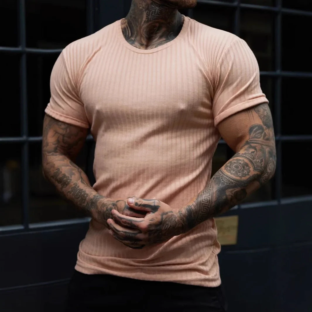Men's T-shirt – Slim Fit – Ribbed Texture – Breathable – Round Neck – Short Sleeve - Image 3