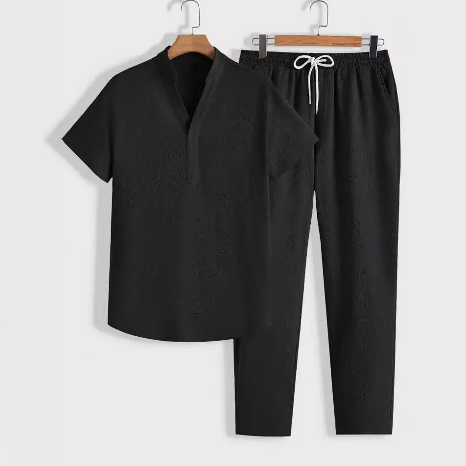 Men's Tracksuit – Breathable Set with V-neck Top and Drawstring Pants – Relaxed Fit - Image 2