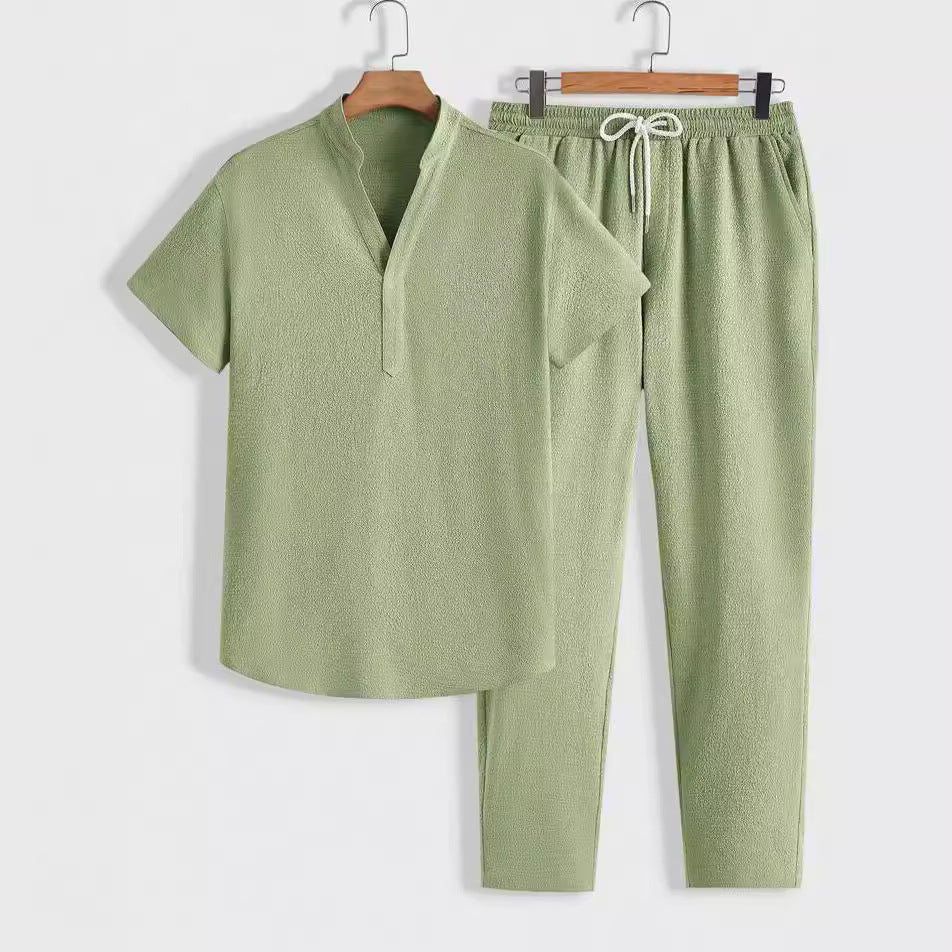 Men's Tracksuit – Breathable Set with V-neck Top and Drawstring Pants – Relaxed Fit - Image 4