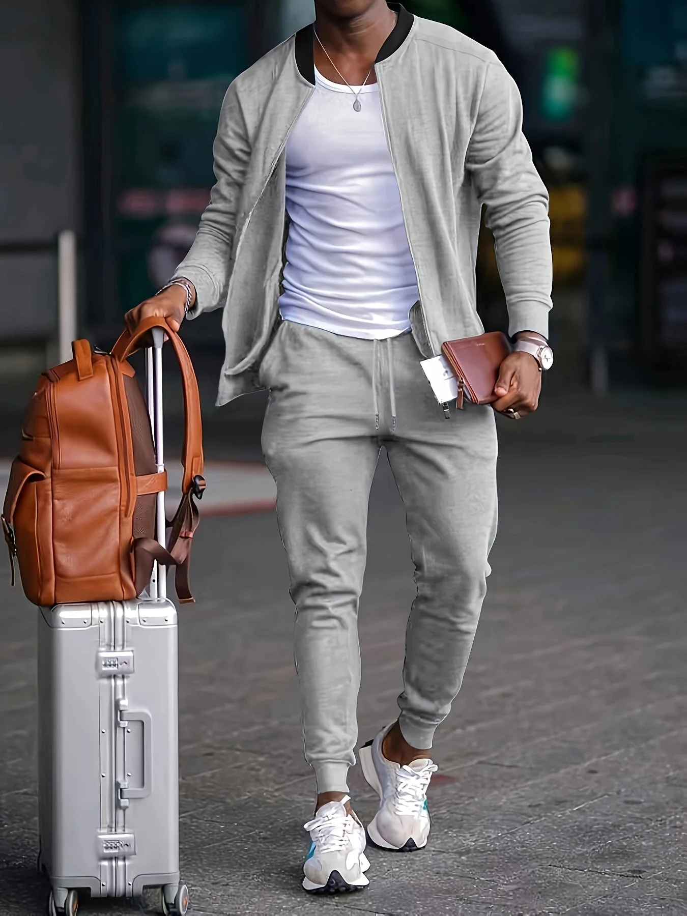Men's Tracksuit – Slim Fit – Soft Knit – Zipper – Tapered Joggers - Image 3