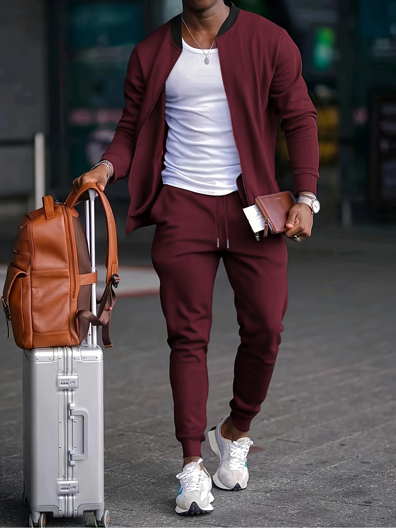 Men's Tracksuit – Slim Fit – Soft Knit – Zipper – Tapered Joggers - Image 4