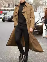 Men's Trenchcoat – Fitted Model – Double-Breasted – With Hood – Fleece Lining - Image 3