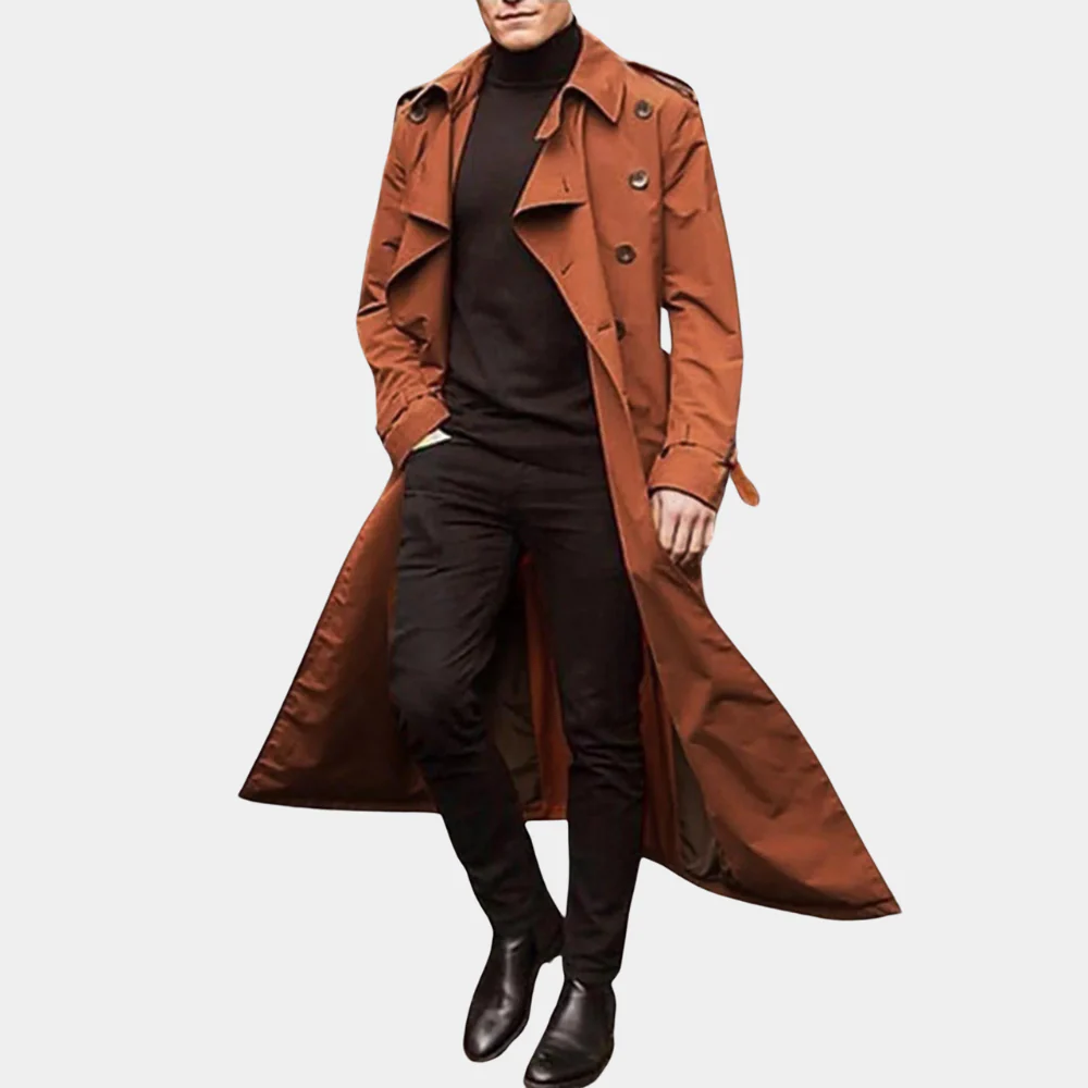 Men's trenchcoat – Tailored fit – Cotton – Double-breasted – Long length - Image 2