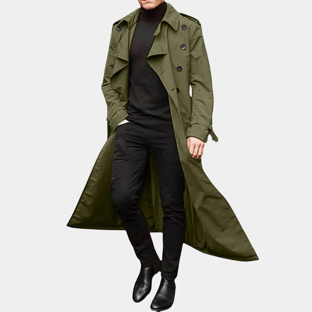 Men's trenchcoat – Tailored fit – Cotton – Double-breasted – Long length - Image 3