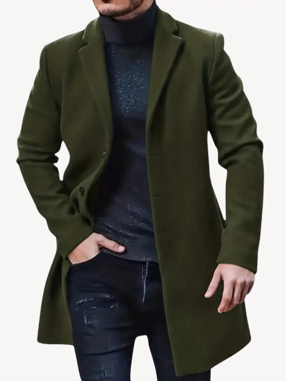 Men's trenchcoat – Tailored fit – Woollook – Mid-length – Notch lapel – 3 buttons - Image 3