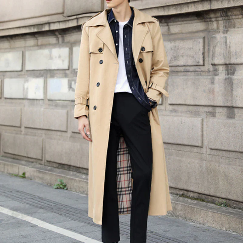 Men's trench coat – Classic fit – Cotton blend – Double-breasted – Long style with belt - Image 2