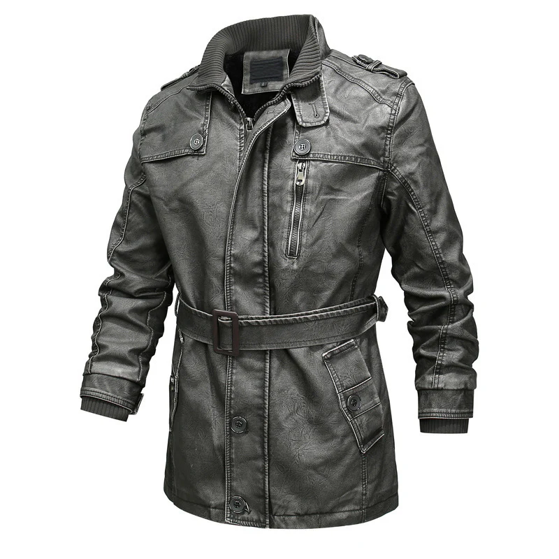 Men's trenchcoat – Regular fit – Washed leather look – Plush lining – Belt at the waist - Image 2