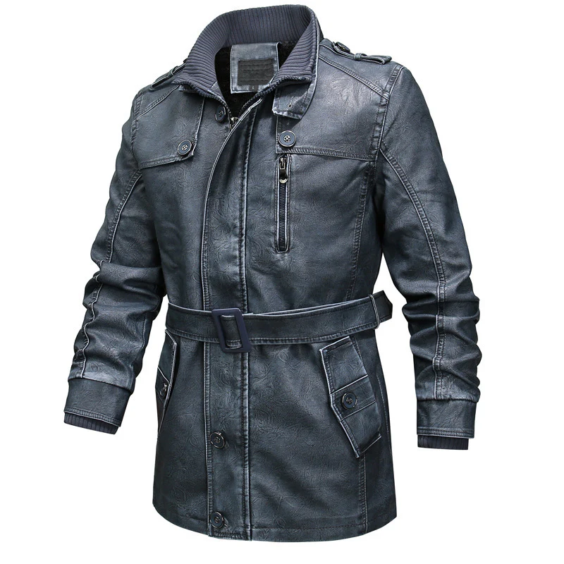 Men's trenchcoat – Regular fit – Washed leather look – Plush lining – Belt at the waist - Image 3