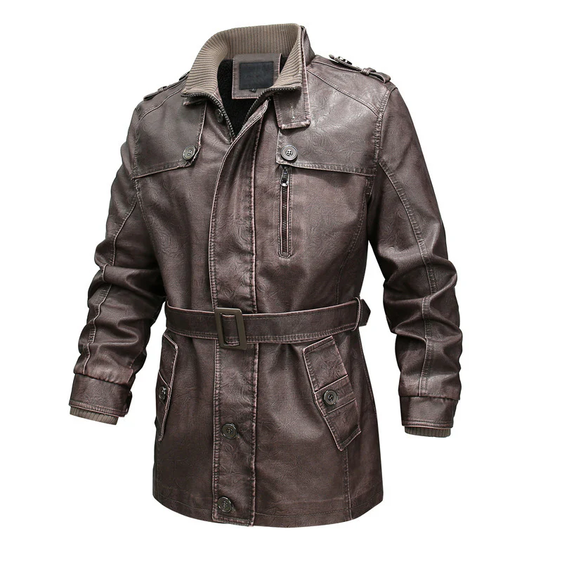 Men's trenchcoat – Regular fit – Washed leather look – Plush lining – Belt at the waist - Image 4