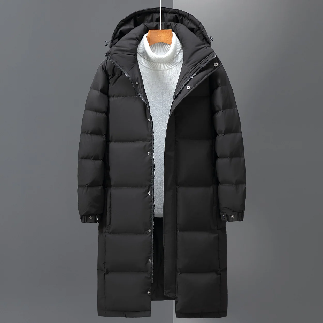 Men's trench coat – Relaxed fit – Padded – Hood – Water-repellent – Long zipper closure - Image 2