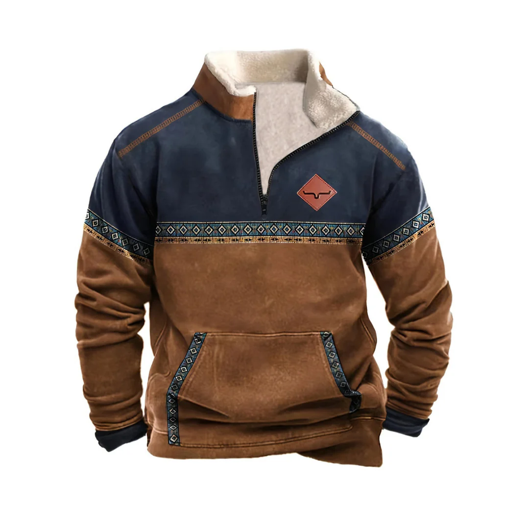 Men's sweater with zipper – Relaxed fit – Wool blend – Kangaroo pocket – Ribbed cuffs