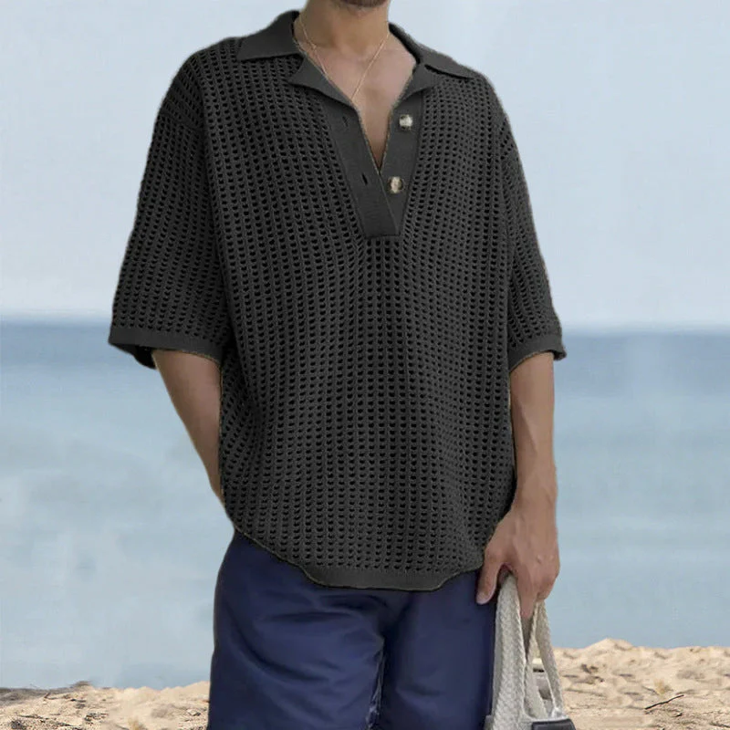Men's sweater – Oversized fit – Open knit – Short sleeve – Breathable design - Image 3