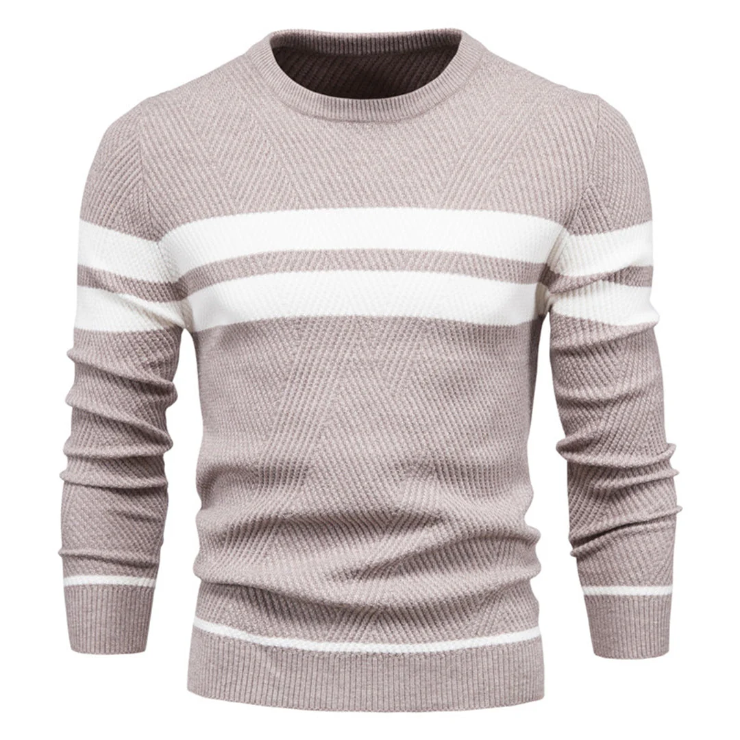 Men's Sweater – Slim Fit – Ribbed Knit – Geometric Pattern – Round Neck - Image 2