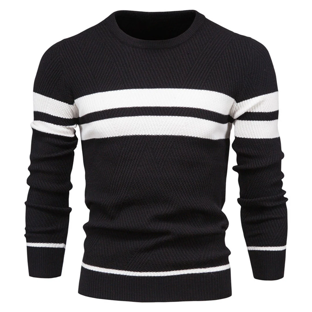 Men's Sweater – Slim Fit – Ribbed Knit – Geometric Pattern – Round Neck - Image 3