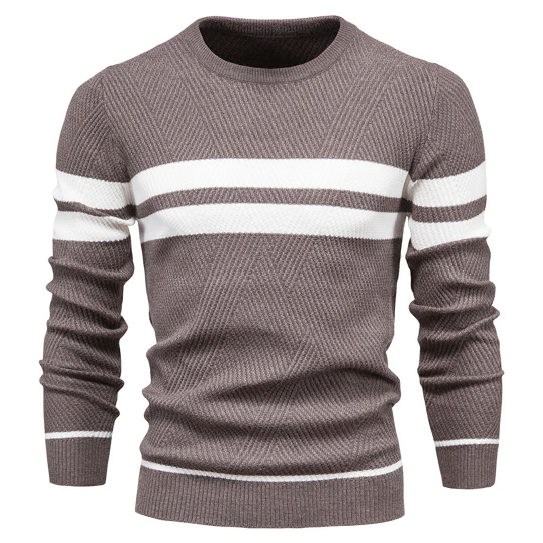 Men's Sweater – Slim Fit – Ribbed Knit – Geometric Pattern – Round Neck - Image 4