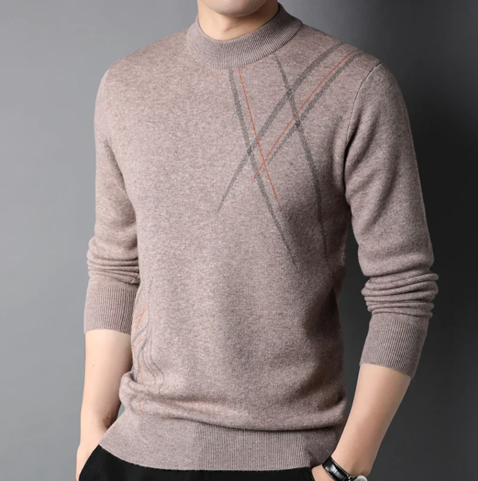 Men's Sweater – Slim Fit – Wool Mix – Ribbed Hem – Diagonal Knitted Pattern - Image 2