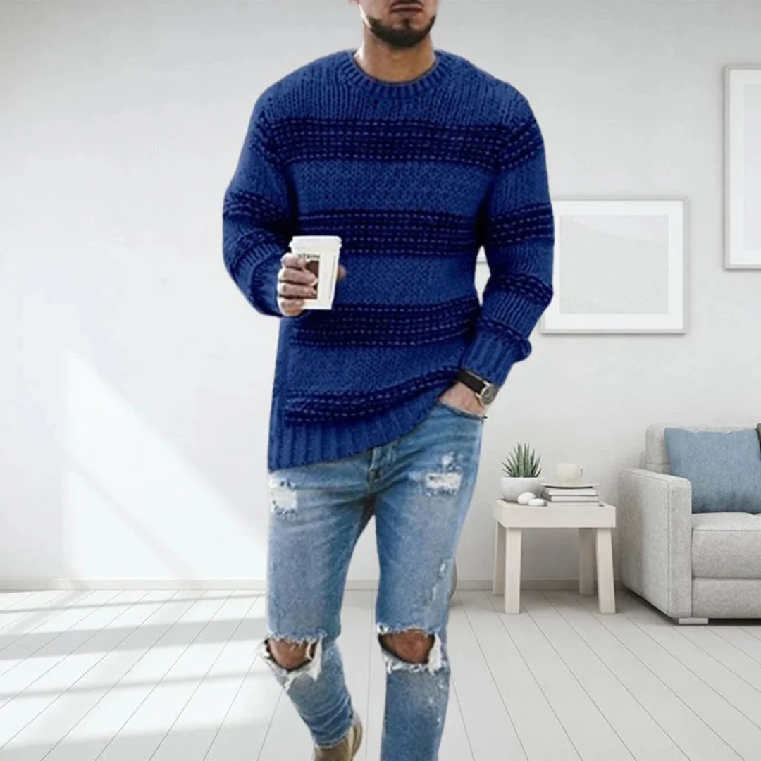 Men's sweater – Wool knitted – Relaxed fit – Norwegian pattern – Round neck casual style - Image 4