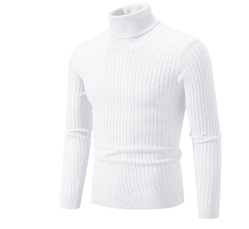 Men's Turtleneck Sweater – Slim Fit – Wool Knit – Cable Pattern – Ribbed Cuffs - Image 2