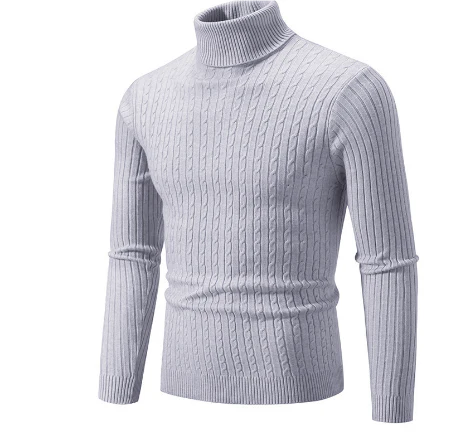 Men's Turtleneck Sweater – Slim Fit – Wool Knit – Cable Pattern – Ribbed Cuffs - Image 3