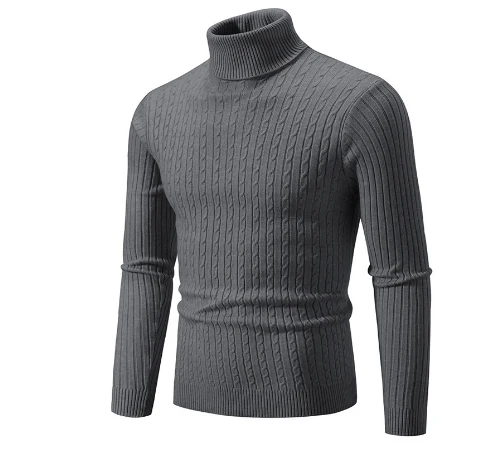 Men's Turtleneck Sweater – Slim Fit – Wool Knit – Cable Pattern – Ribbed Cuffs - Image 4