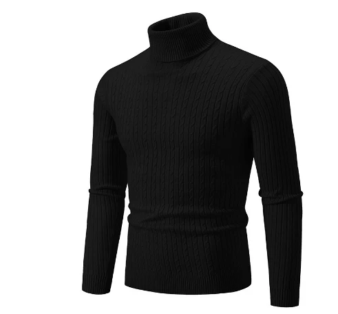 Men's Turtleneck Sweater – Slim Fit – Wool Knit – Cable Pattern – Ribbed Cuffs - Image 5