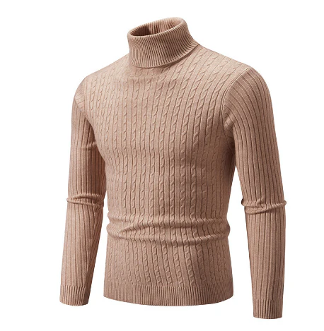 Men's Turtleneck Sweater – Slim Fit – Wool Knit – Cable Pattern – Ribbed Cuffs - Image 6