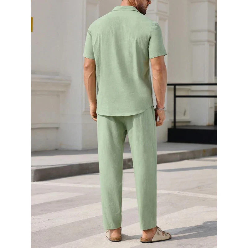 Men's Two-Piece Set – Breathable Material – Relaxed Fit – Short Sleeves & Long Pants - Image 2