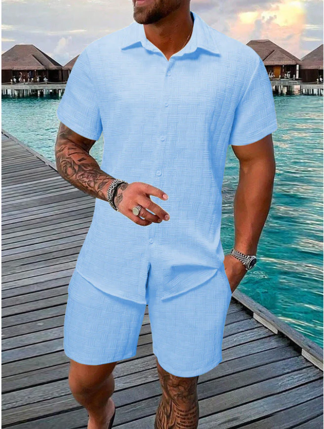 Men's Two-Piece Set – Relaxed Fit – Breathable – Button Closure – Jacquard Details - Image 6