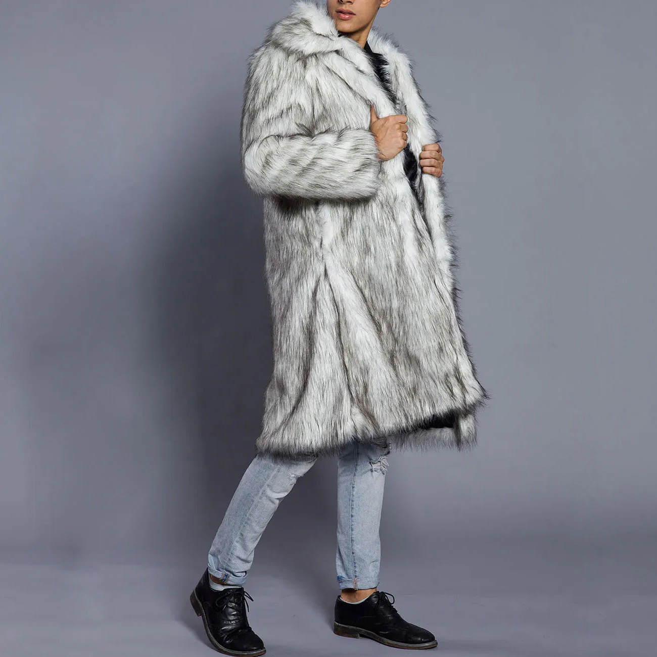 Men's Fur Coat – Oversized Fit – Full Length – Luxury Faux Fur – Open Front - Image 6