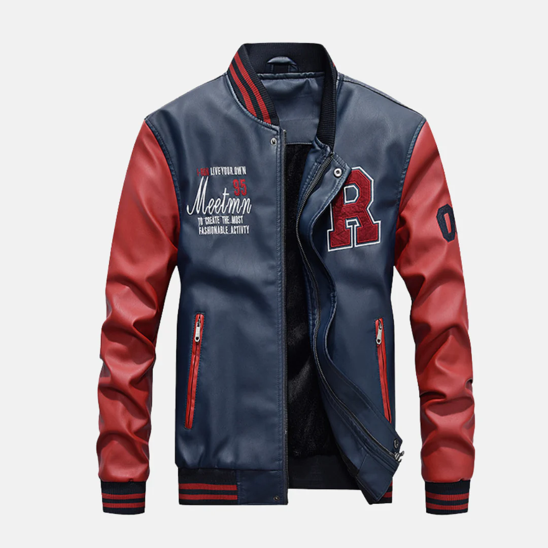 Men's Varsity Jacket – Leather Body – Ribbed Trims – Snap-button Closure – Regular Fit - Image 4