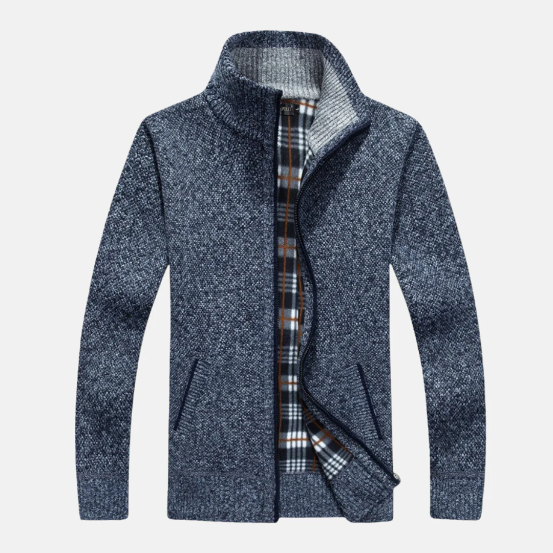 Men's Zip-Up Cardigan – Relaxed Fit – Knitted Texture – Stand-Up Collar – Ribbed Edges - Image 5