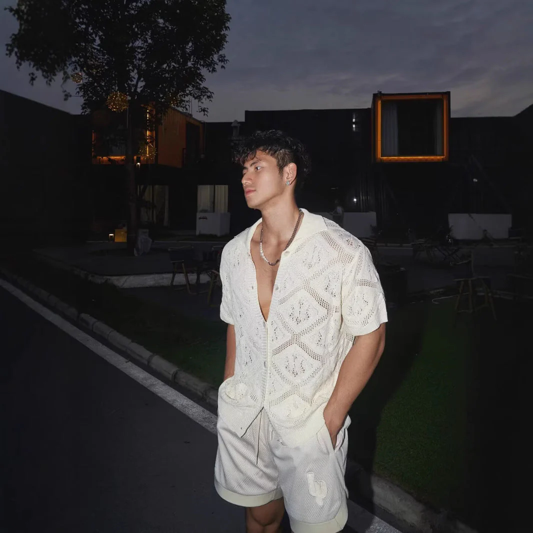 Men's Cardigan – Oversized Fit – Short Sleeve – V-Neck – Openwork Knit - Image 2