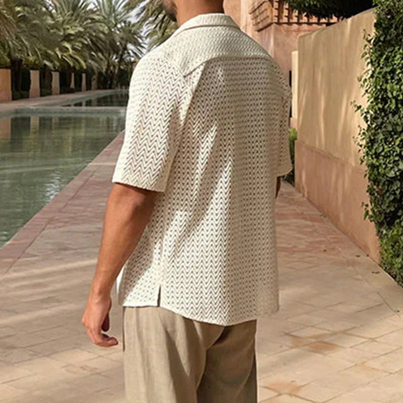 Men's Cardigan – Slim Fit – Short Sleeves – Openwork Design – Button Closure - Image 3