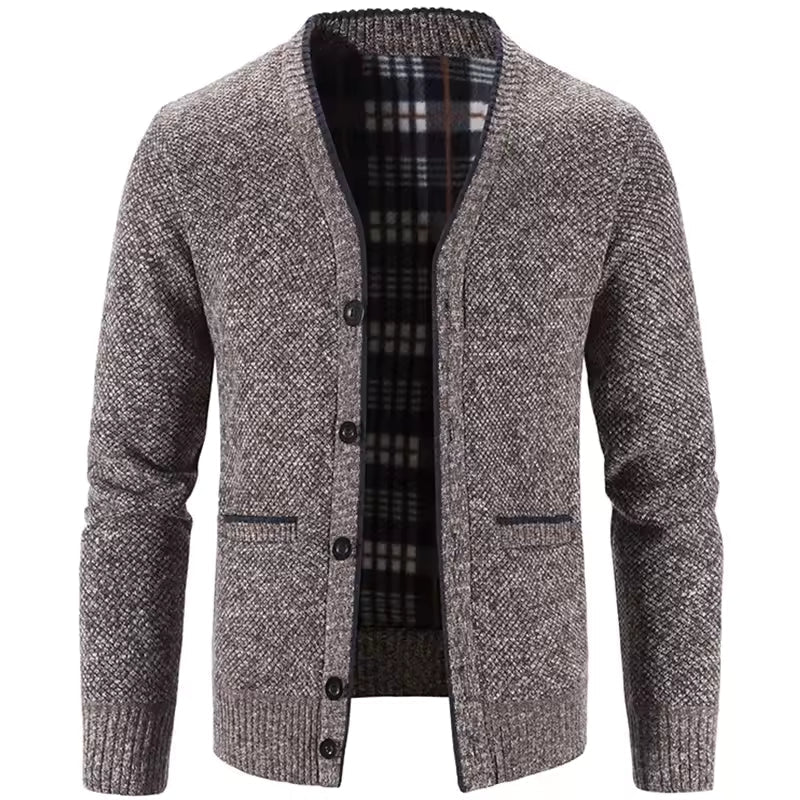 Men's Cardigan – Wool Mix – Tailored Fit – Fleece Lining – Button Closure – Ribbed Cuffs