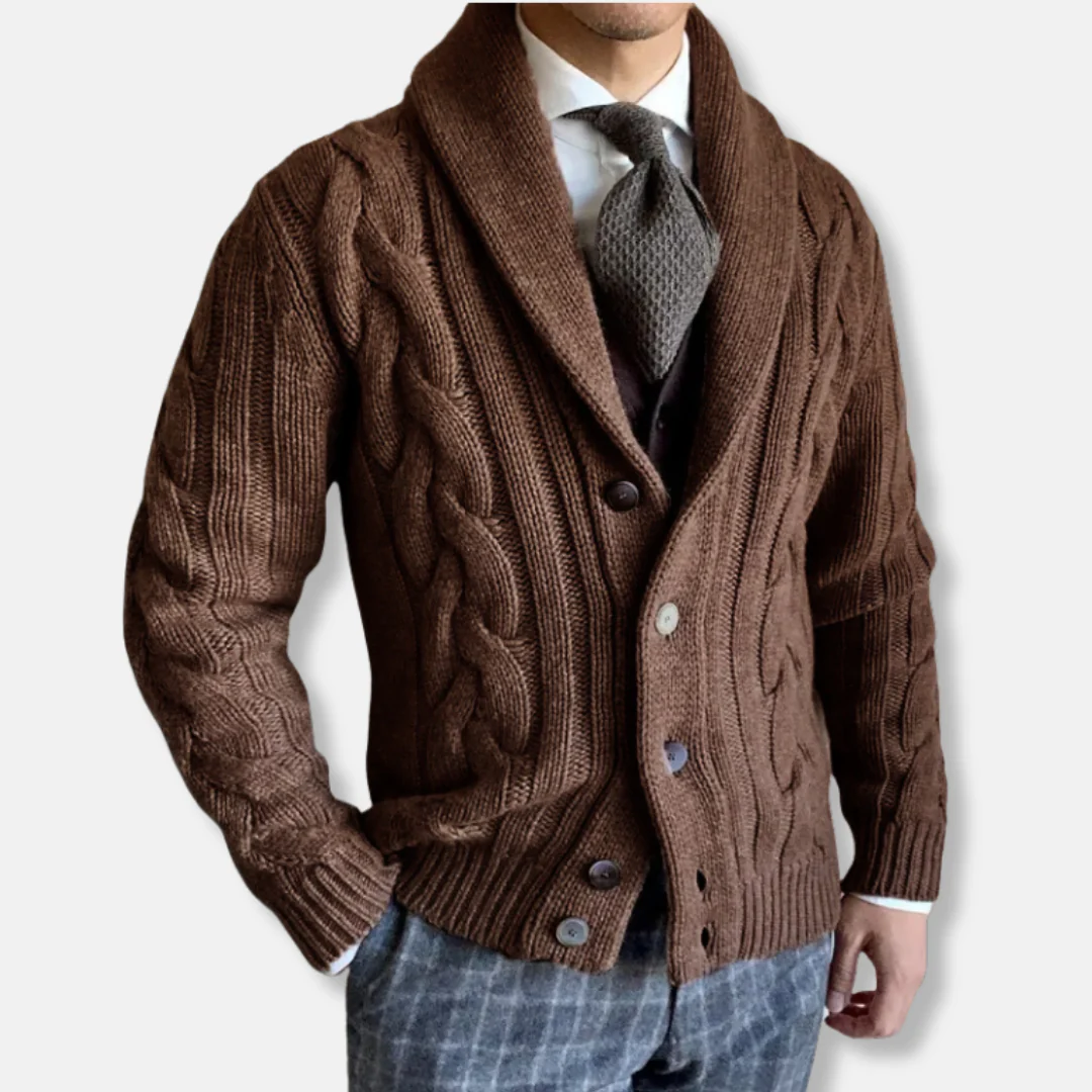 Men's Cardigan – Woolmix – Regular Fit – Cable Knit – Shawl Collar – Button Closure - Image 2