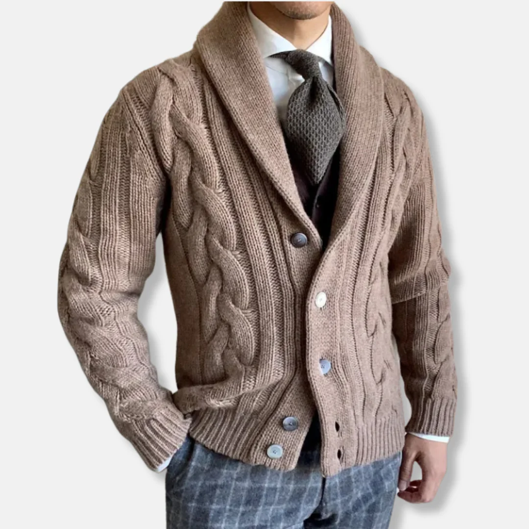 Men's Cardigan – Woolmix – Regular Fit – Cable Knit – Shawl Collar – Button Closure - Image 3